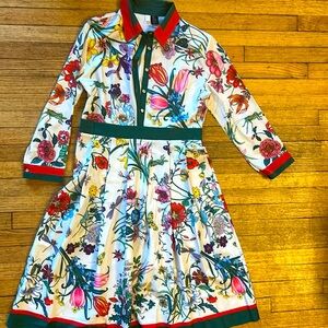 Women's 3/4 Sleeve Floral Print Button up Casual A-line Flowy Midi Dresses